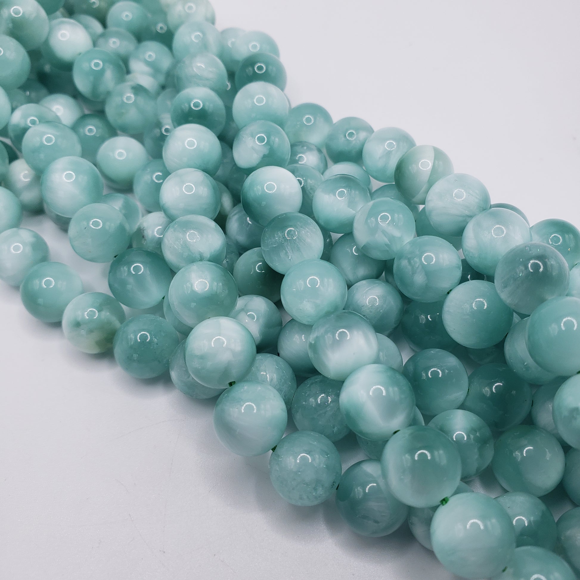 10mm green moonstone bead strand.