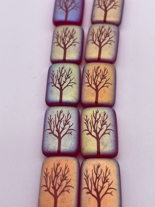 10 By 15mm Red Tree Czech Bead Strand.