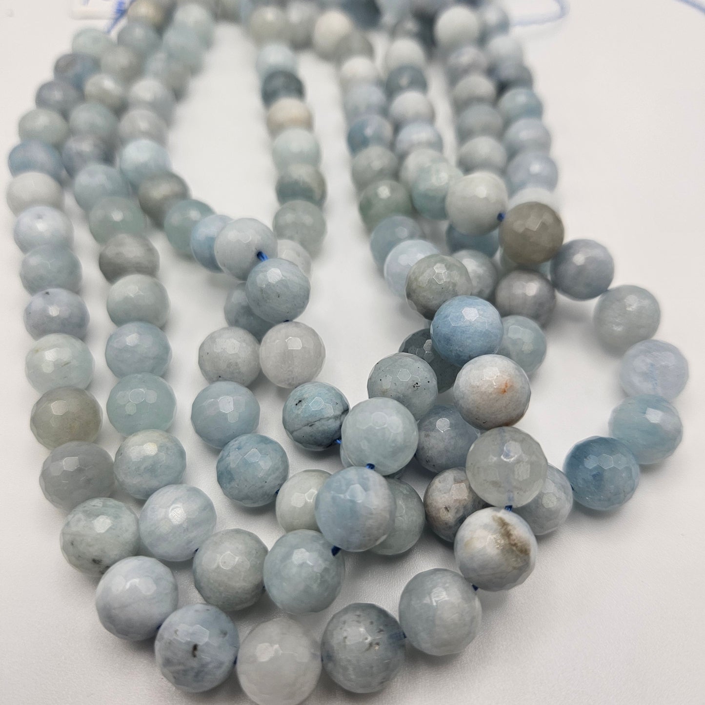 10mm Aquamarine Faceted Round Bead Strand.