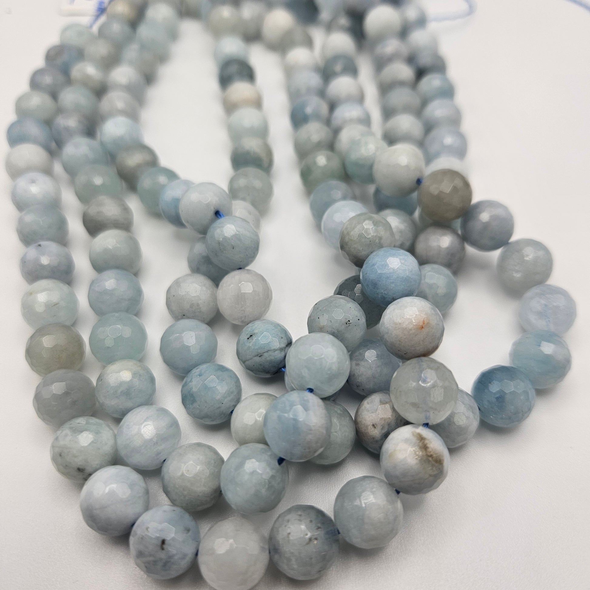 10mm Aquamarine Faceted Round Bead Strand.