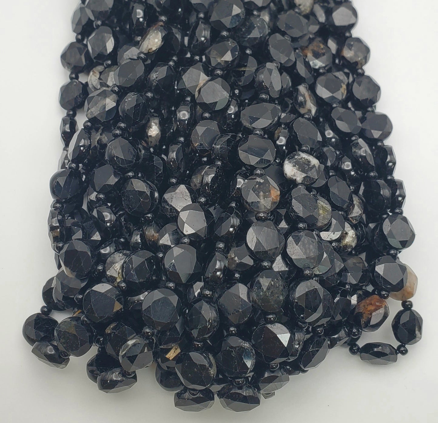 10mm Black Tourmaline Coin Faceted.