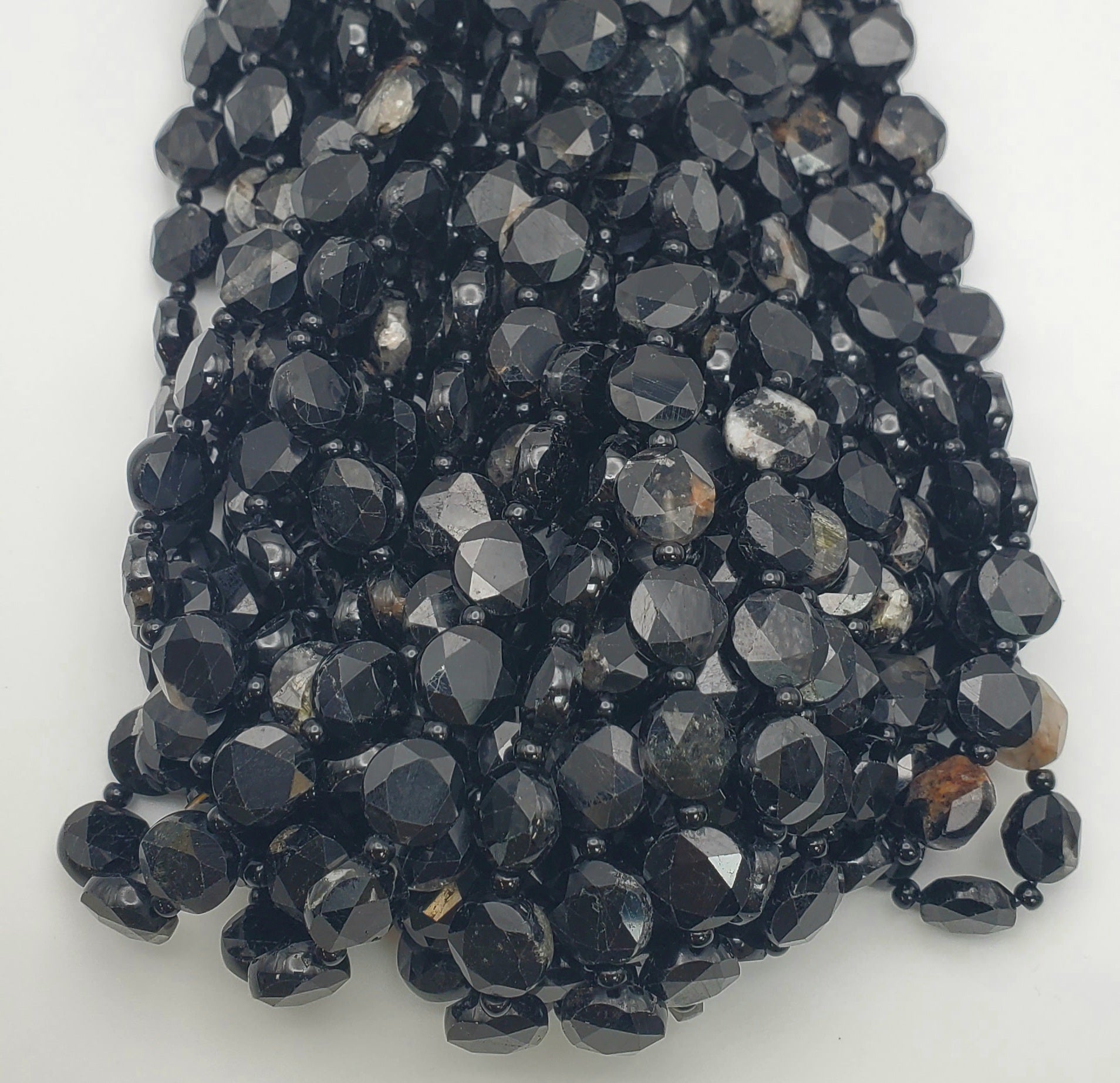 10mm Black Tourmaline Coin Faceted.