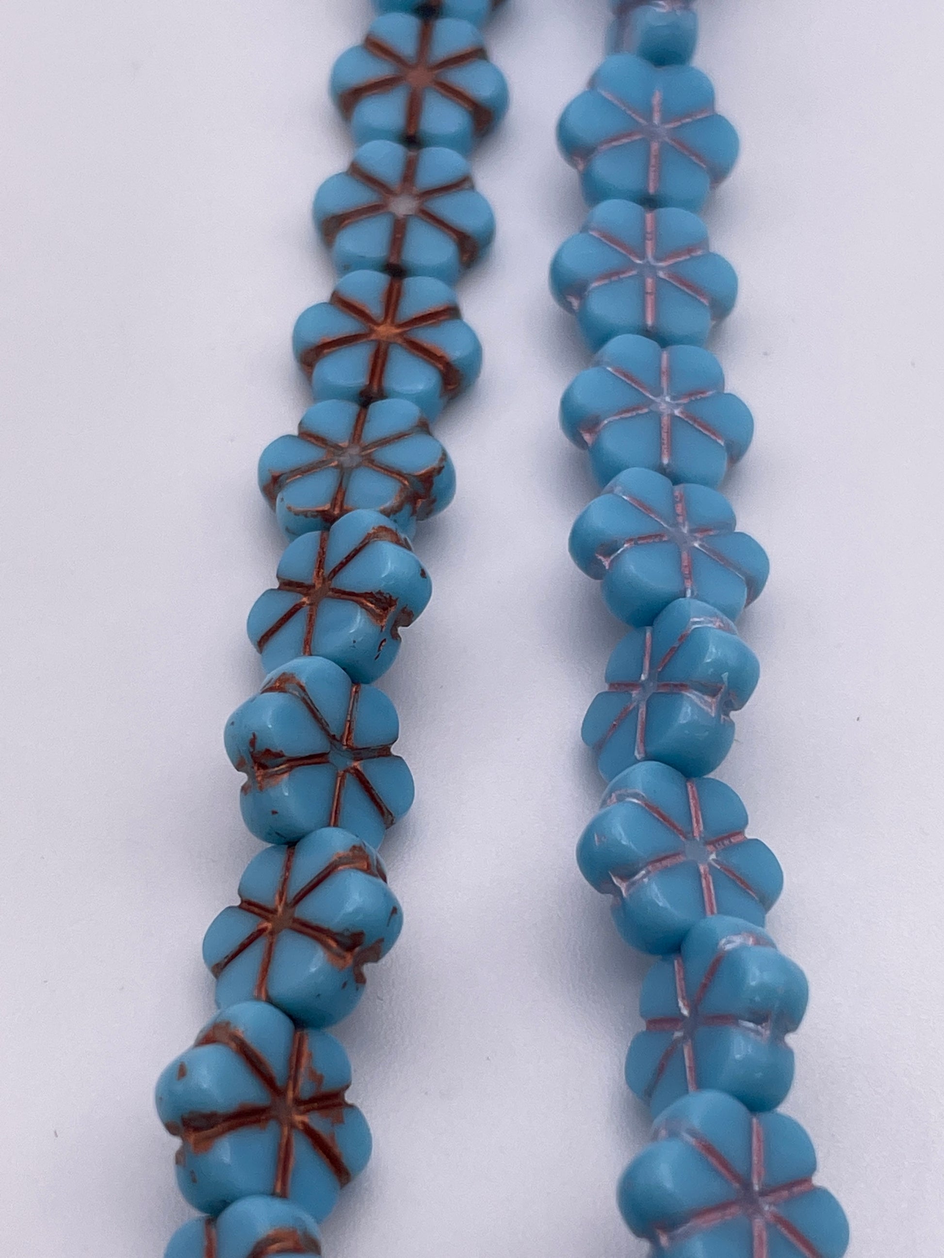 10mm Blue Flower Czech Bead Strand.