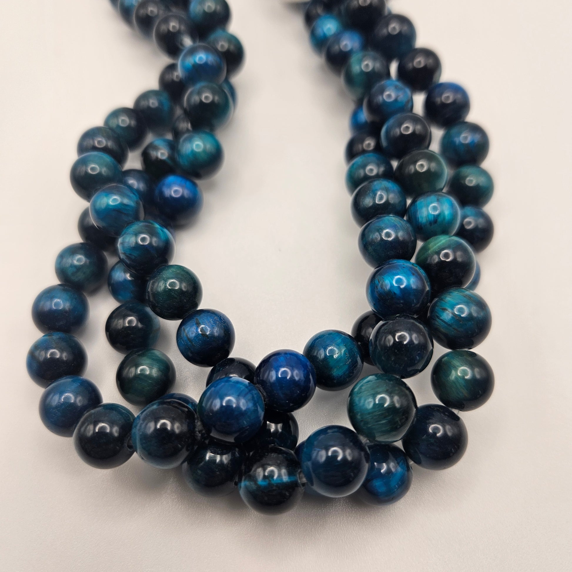 10mm Blue Green Tiger's Eye (Dyed) Round Bead Strand.