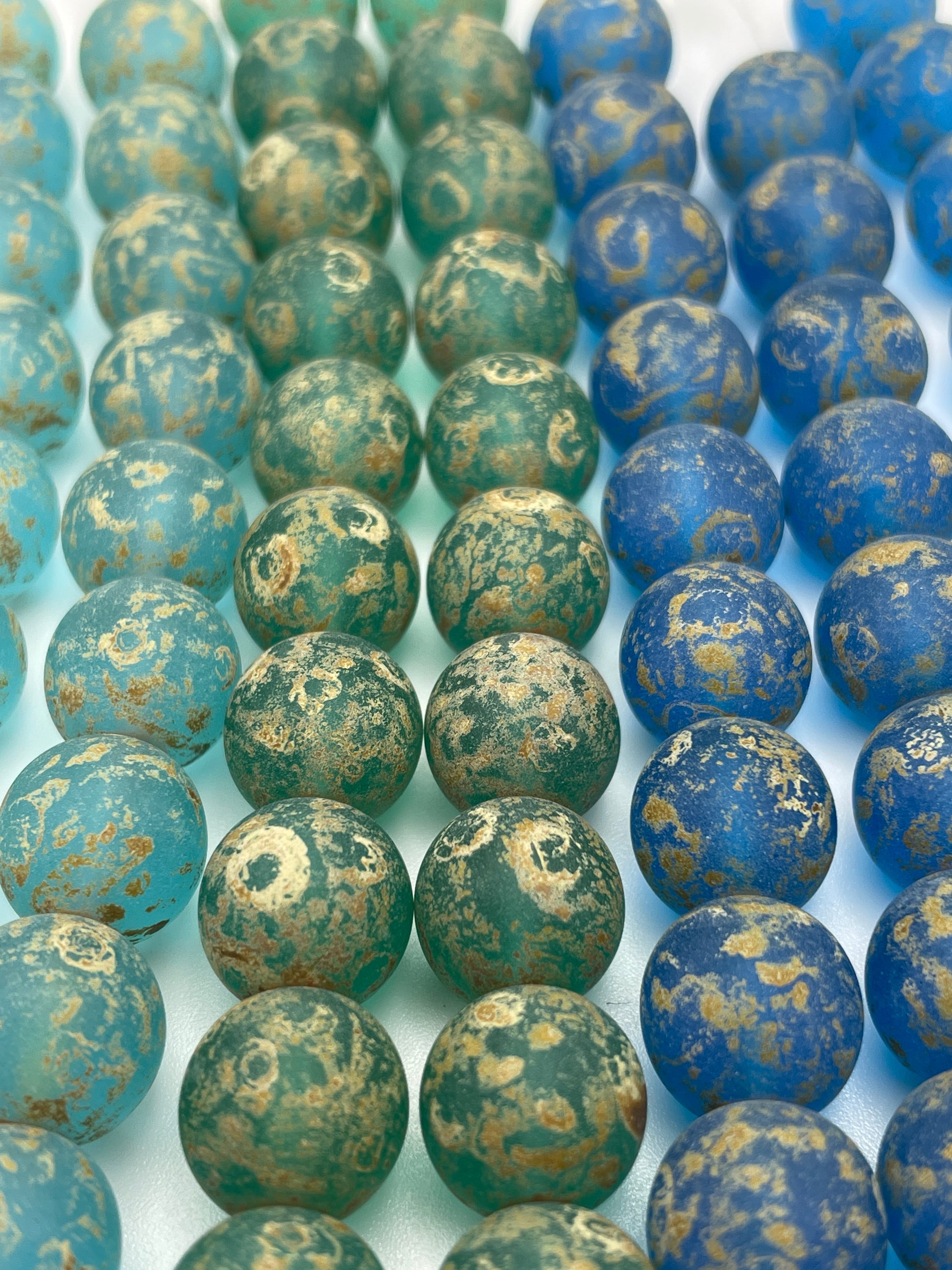 10mm Blue Round Czech Bead Strand.