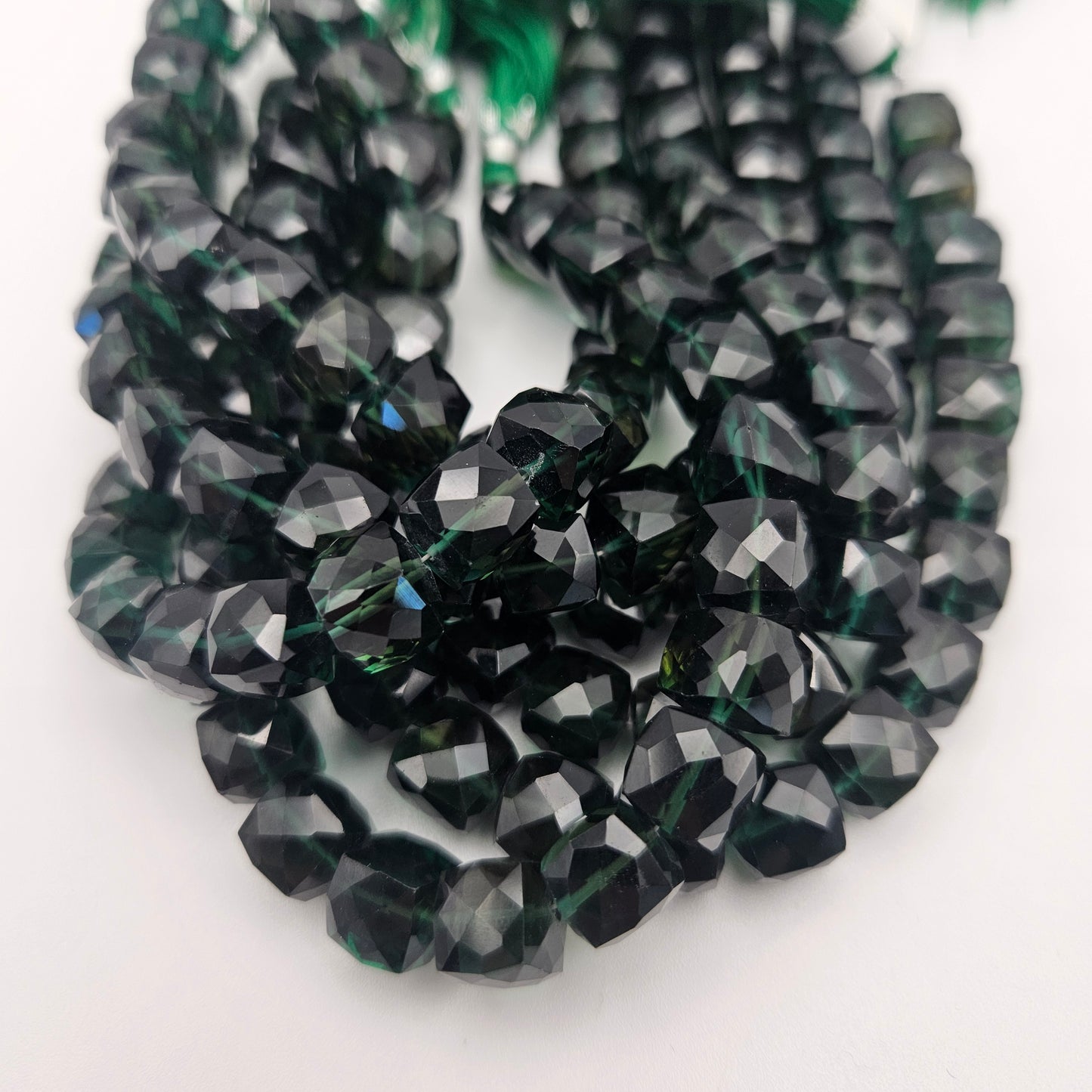10mm Chrome Diopside Faceted Cube Bead Strand.