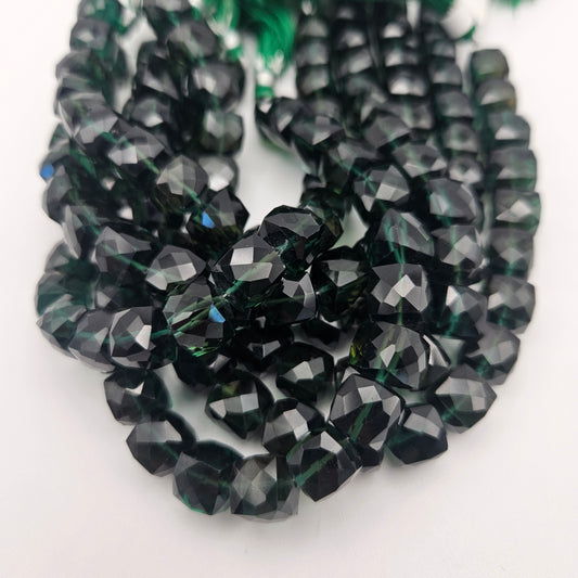 10mm Chrome Diopside Faceted Cube Bead Strand.