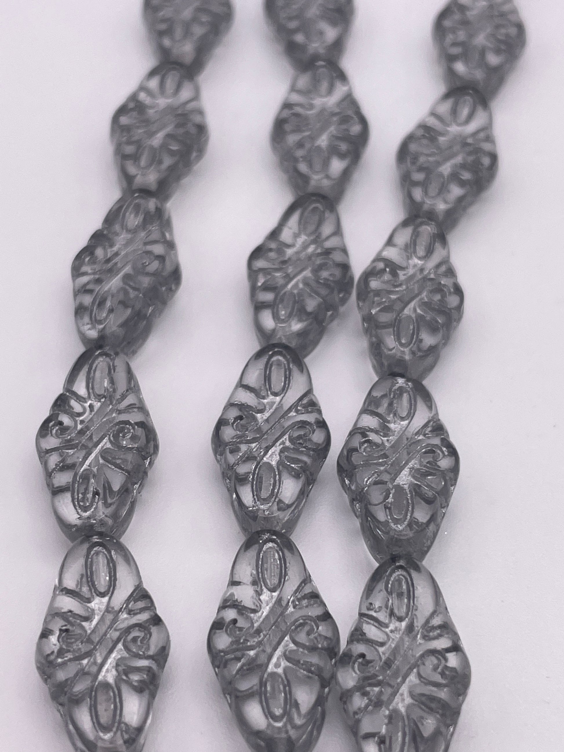10mm Clear Grey Pattern Rhombus Czech Bead Strand.