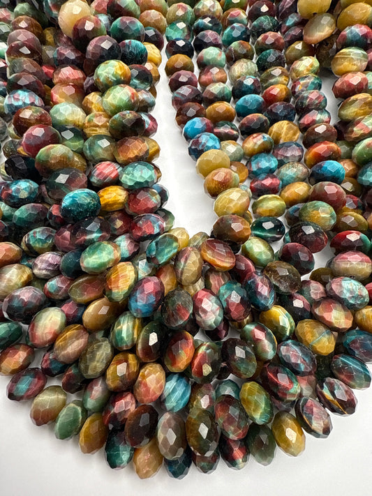 10mm Dyed Tigers Eye Faceted Rondell.
