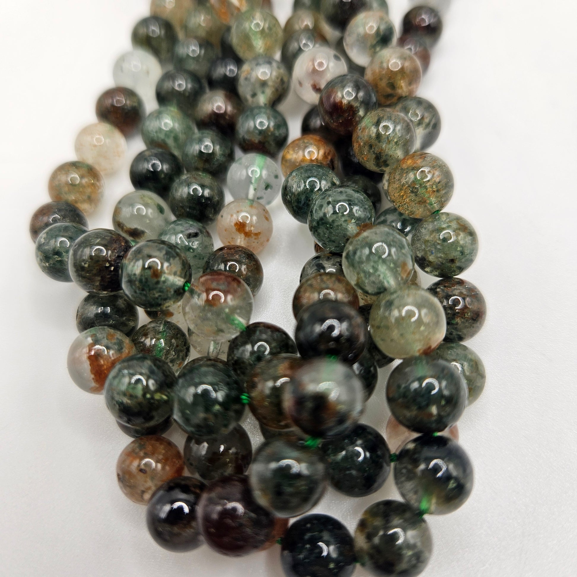 10mm Green Ghost Quartz Round Bead Strand.