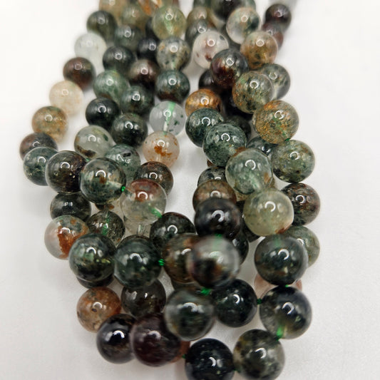 10mm Green Ghost Quartz Round Bead Strand.