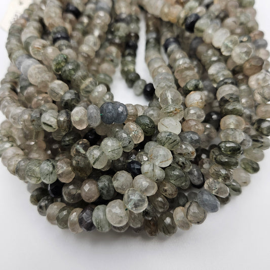 10mm Green Rutilated Rondelle Faceted Beads.