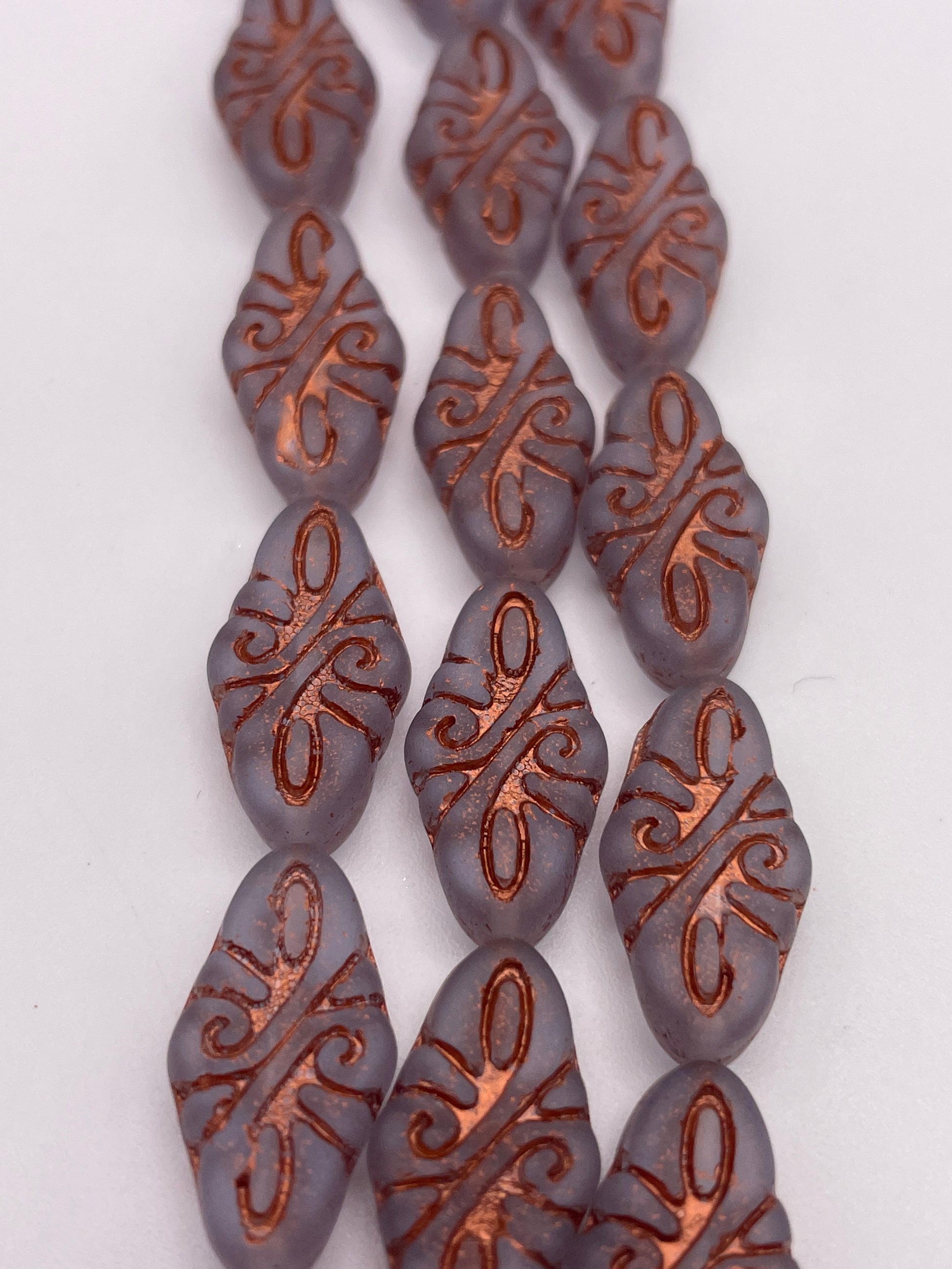 10mm Grey & Copper Pattern Rhombus Czech Bead Strand.