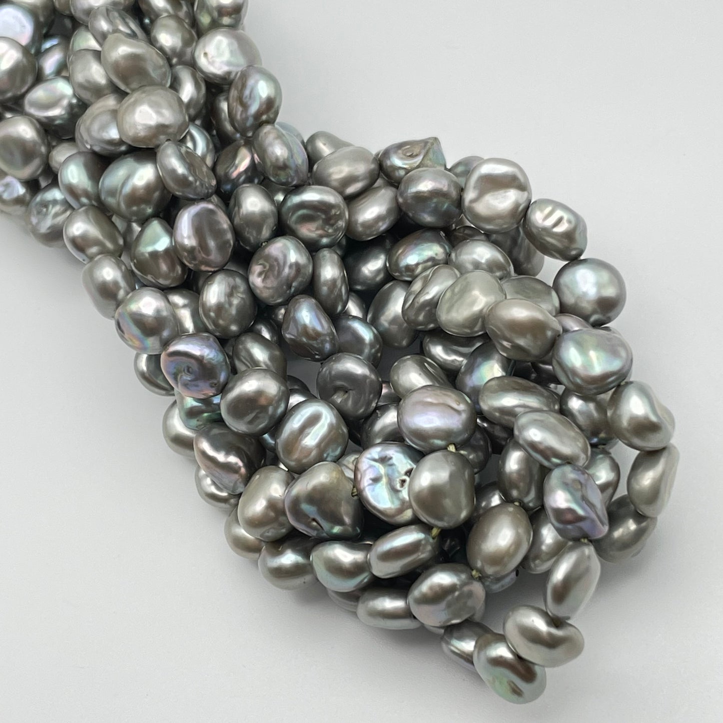10mm Grey Peacock Pearl Keshi Strand.