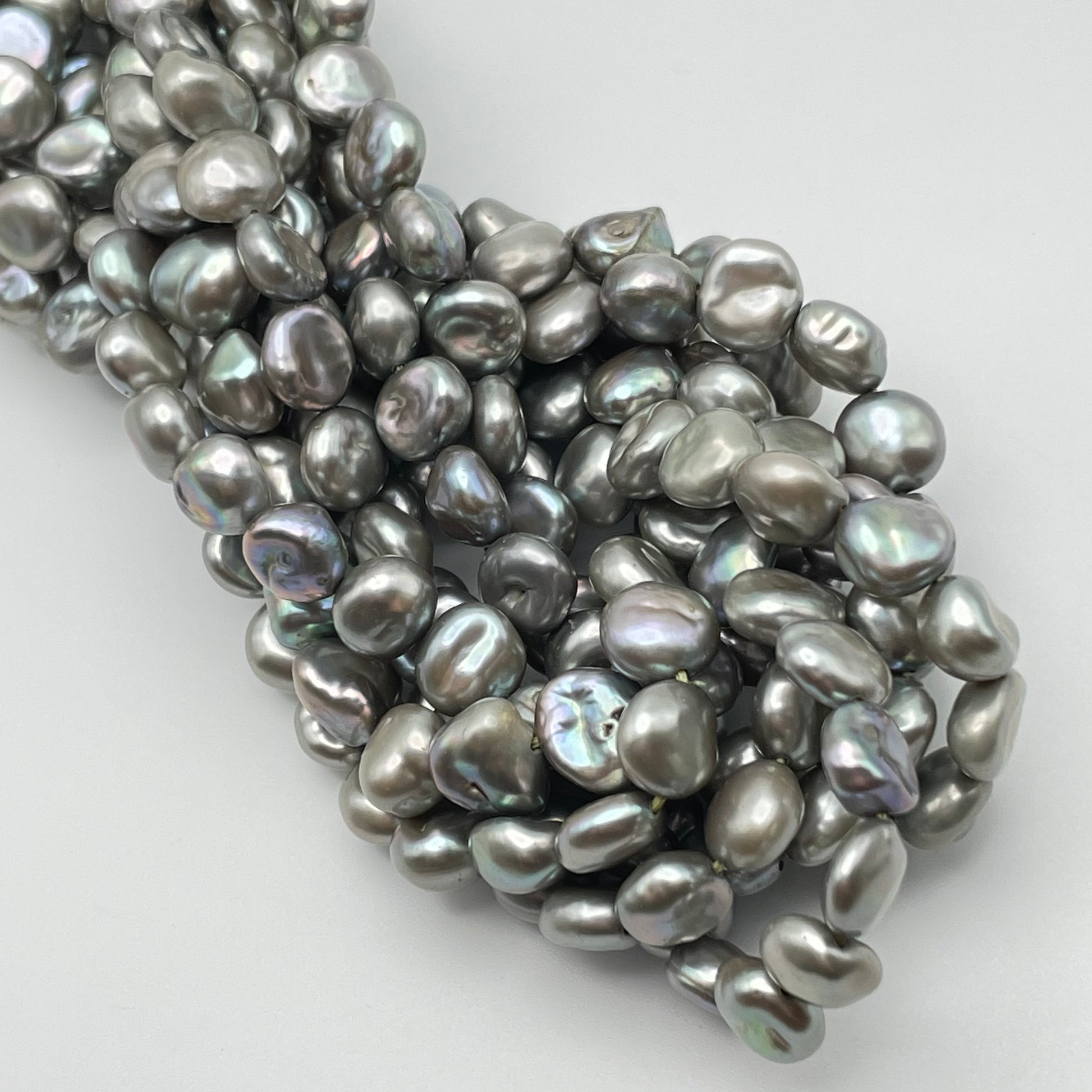 10mm Grey Peacock Pearl Keshi Strand.