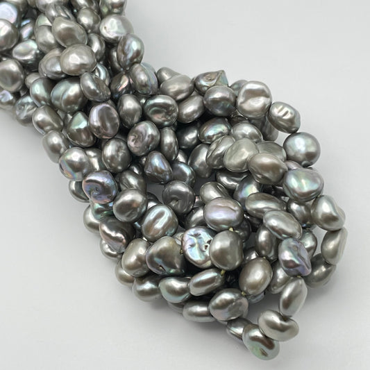 10mm Grey Peacock Pearl Keshi Strand.