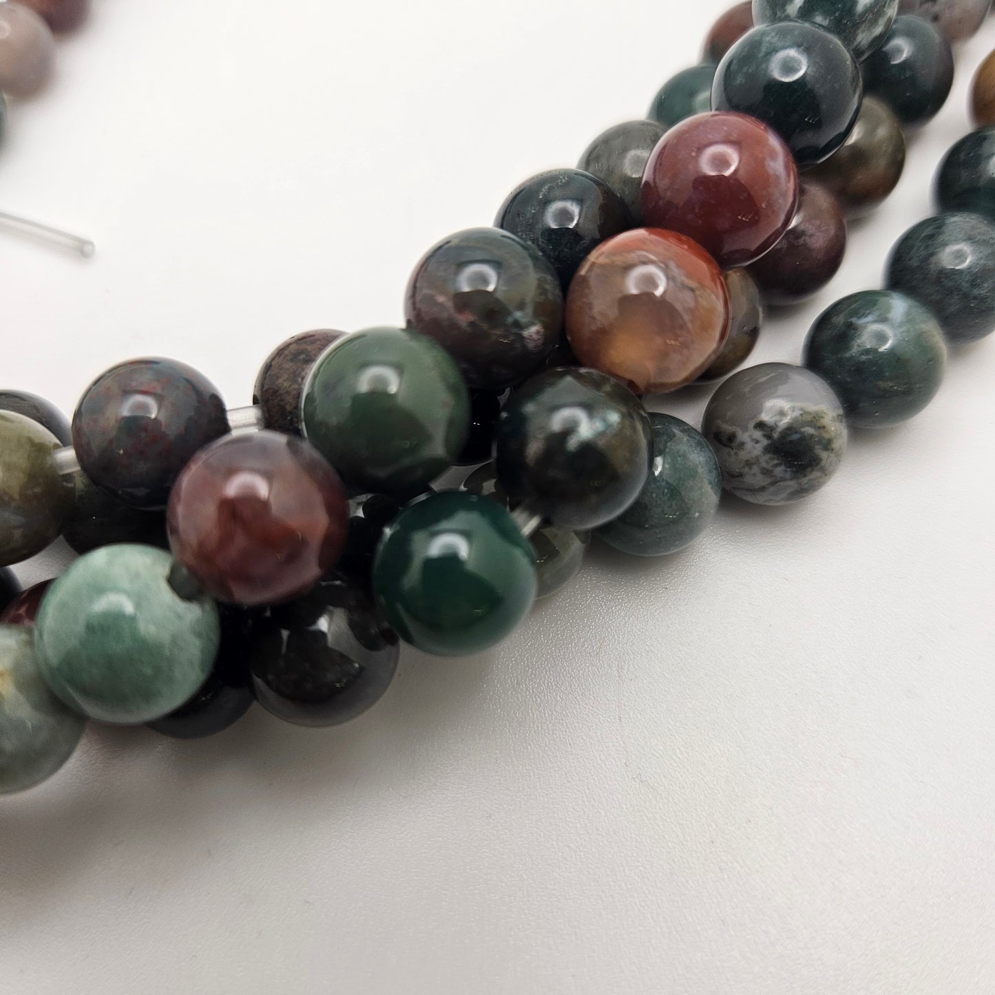 10mm Indian Agate Large Hole Round Bead Strand.