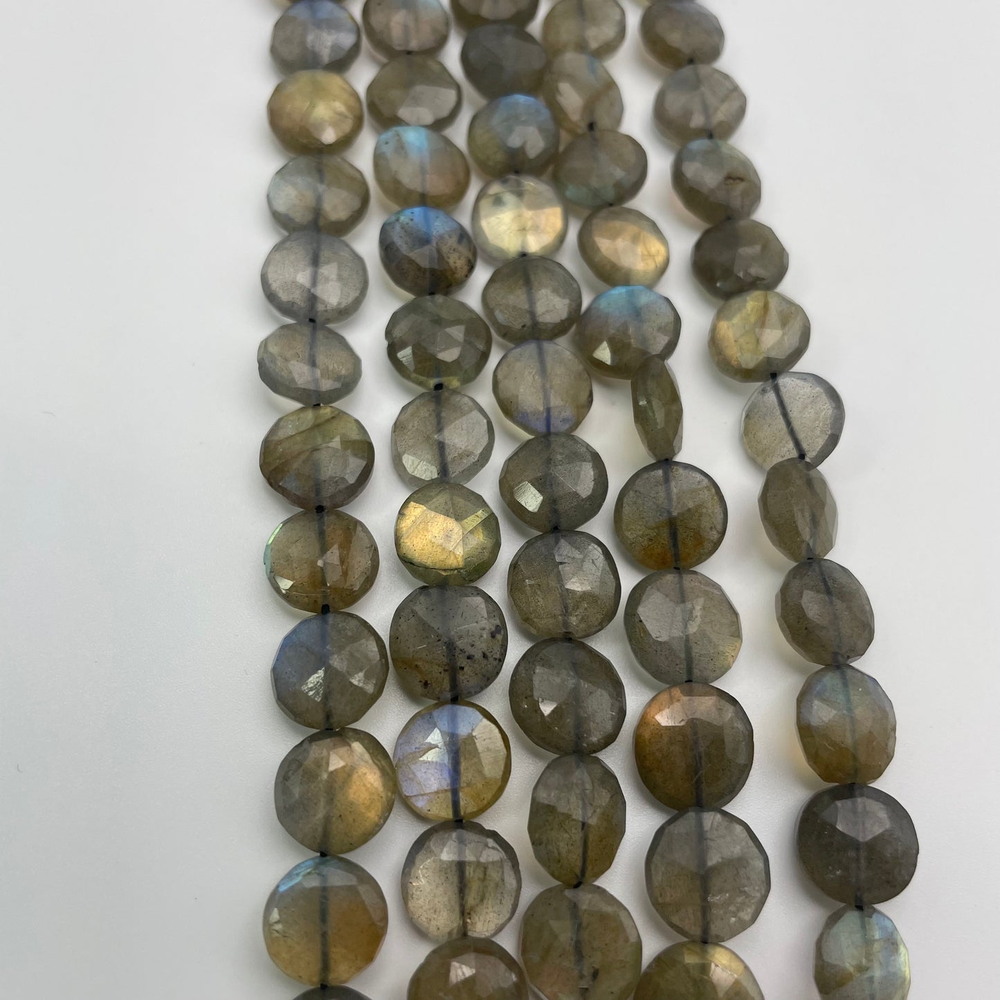 10mm Labradorite Coin Faceted Bead Strand.