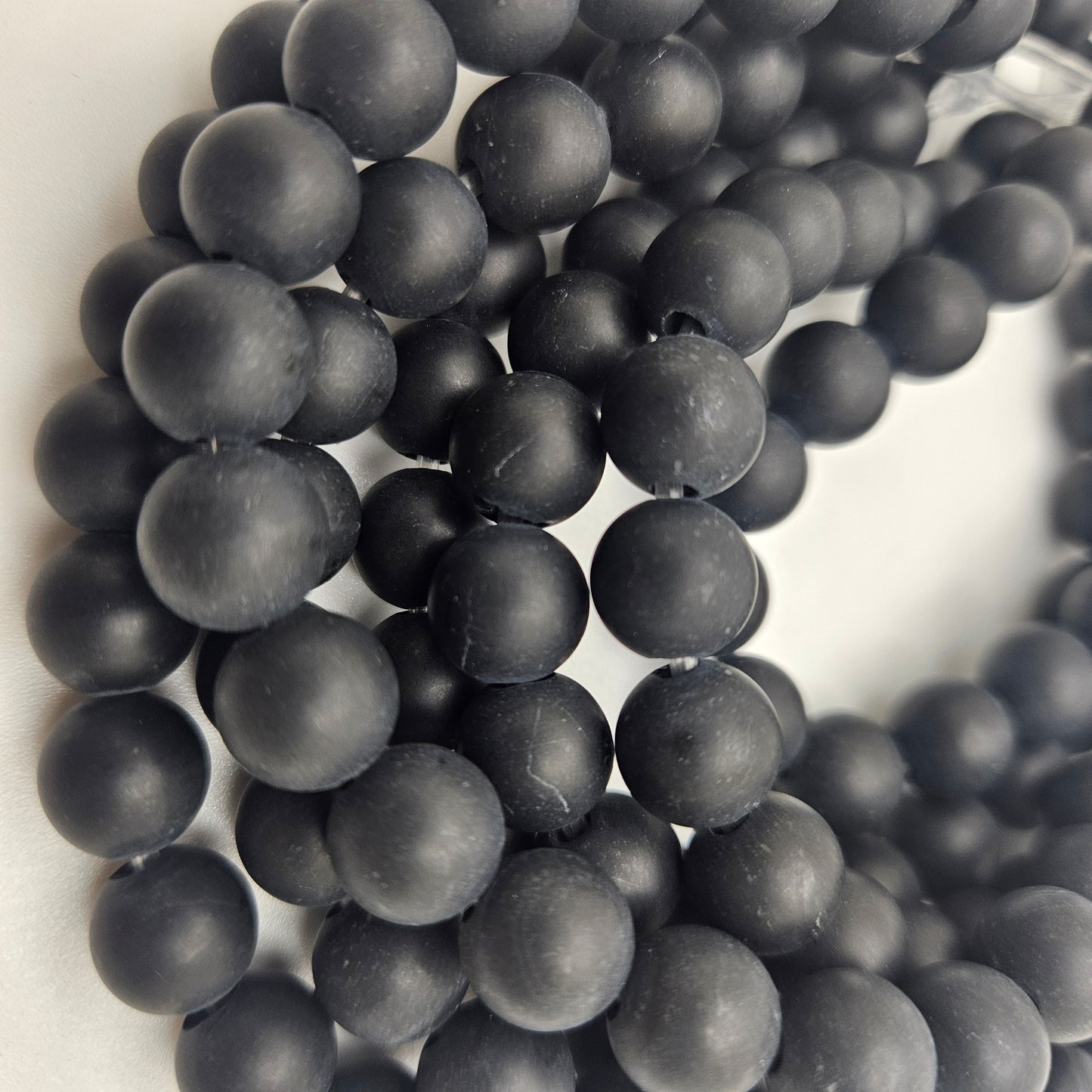 10mm Matte Black Onyx Large Hole Round Bead Strand.