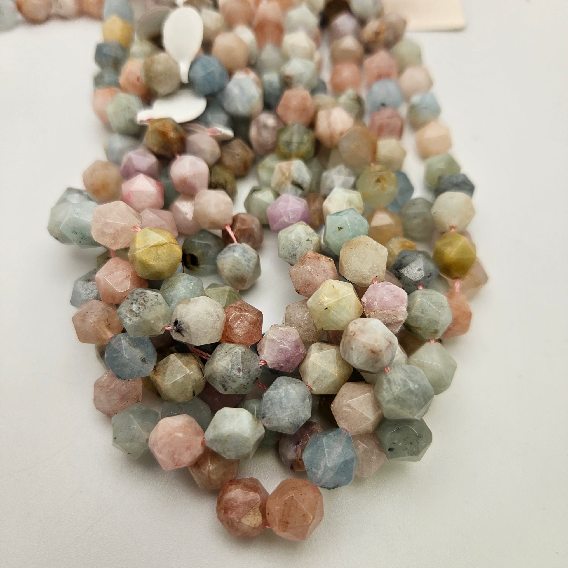 10mm Morganite Fancy Cut Bead Strand.