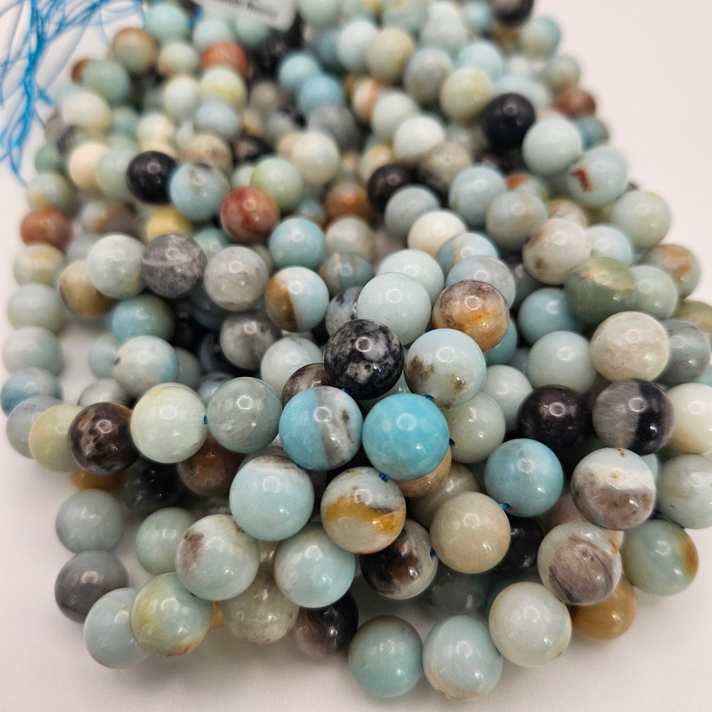 10mm Multi Colored Amazonite Round Bead Strand.