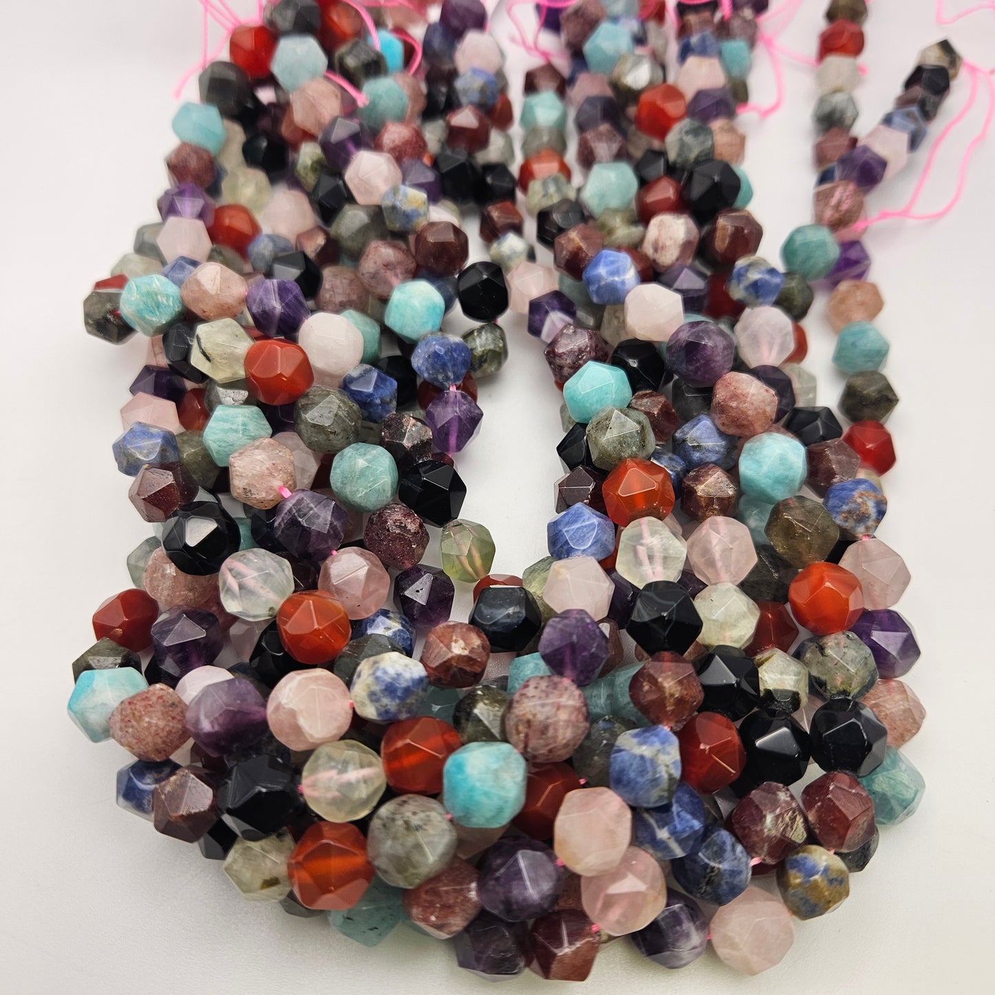 10mm Multi Colored Quartz Fancy Cut Bead Strand.