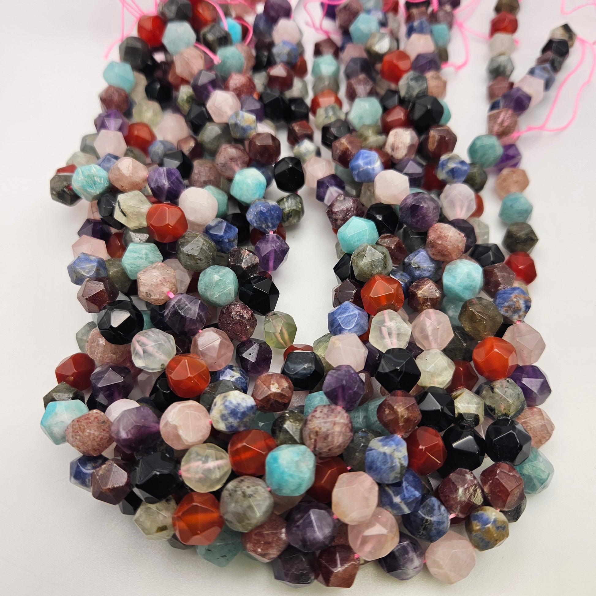 10mm Multi Colored Quartz Fancy Cut Bead Strand.