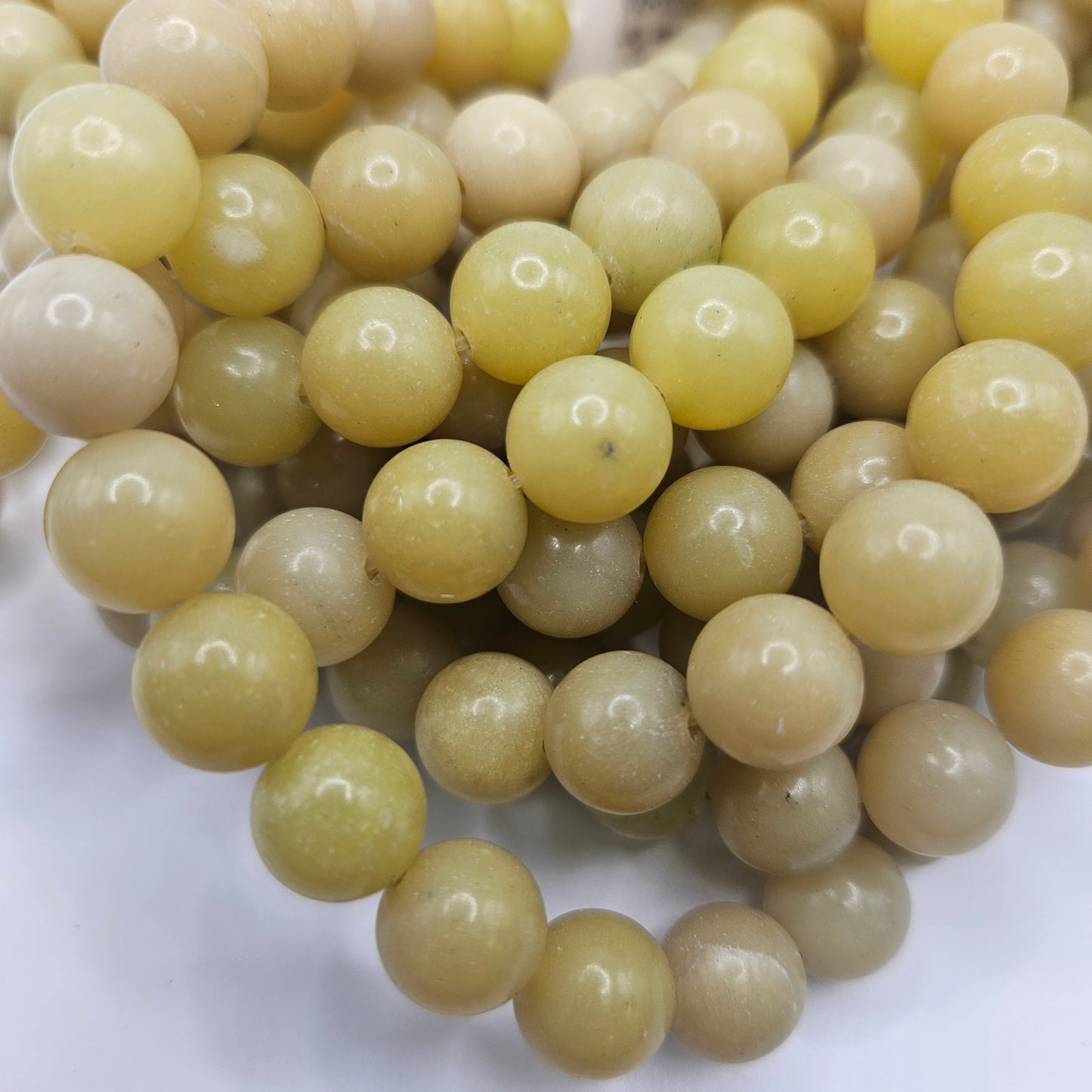 10mm Olive Jade Round Bead Strand.