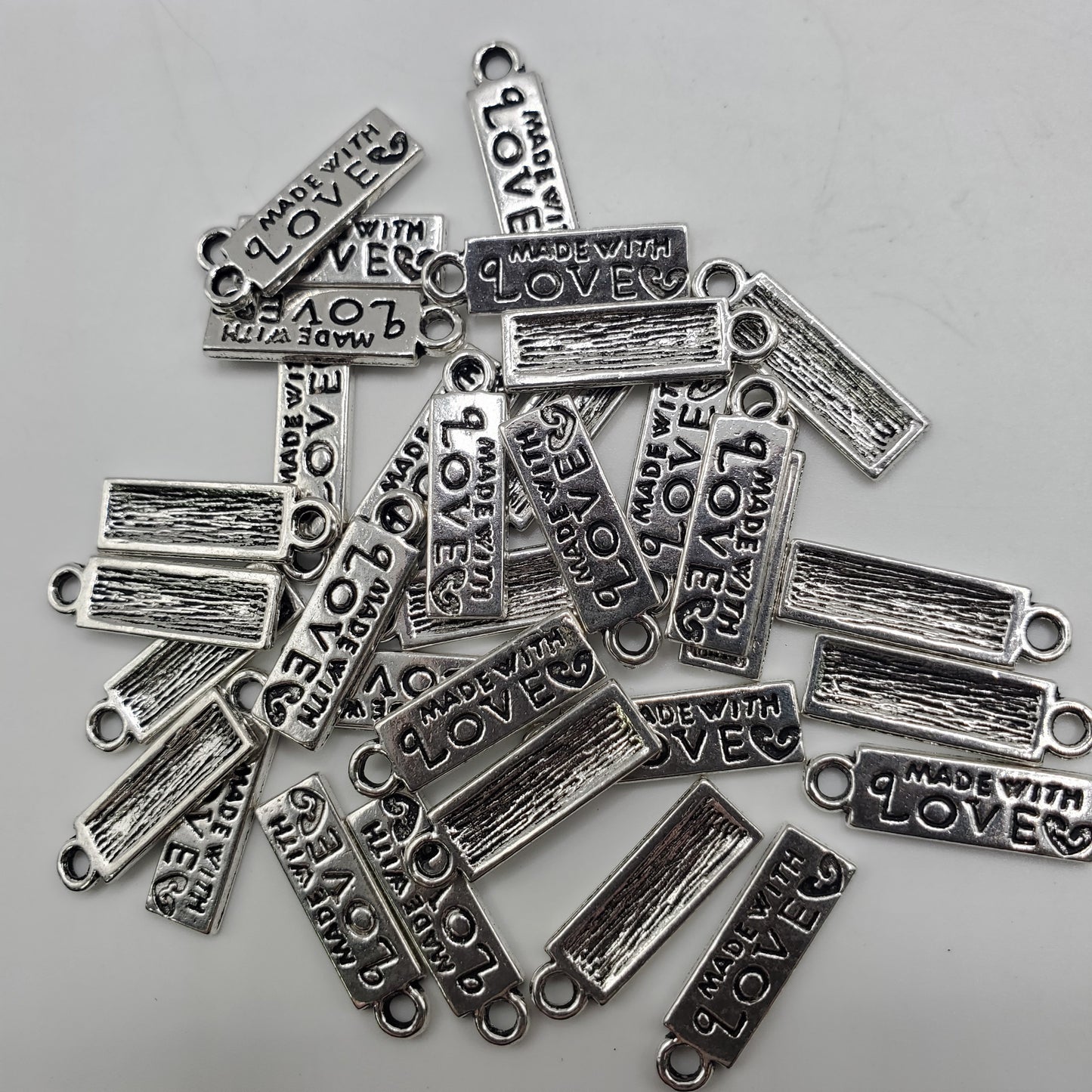 10mm Pewter Made with Love Charm.