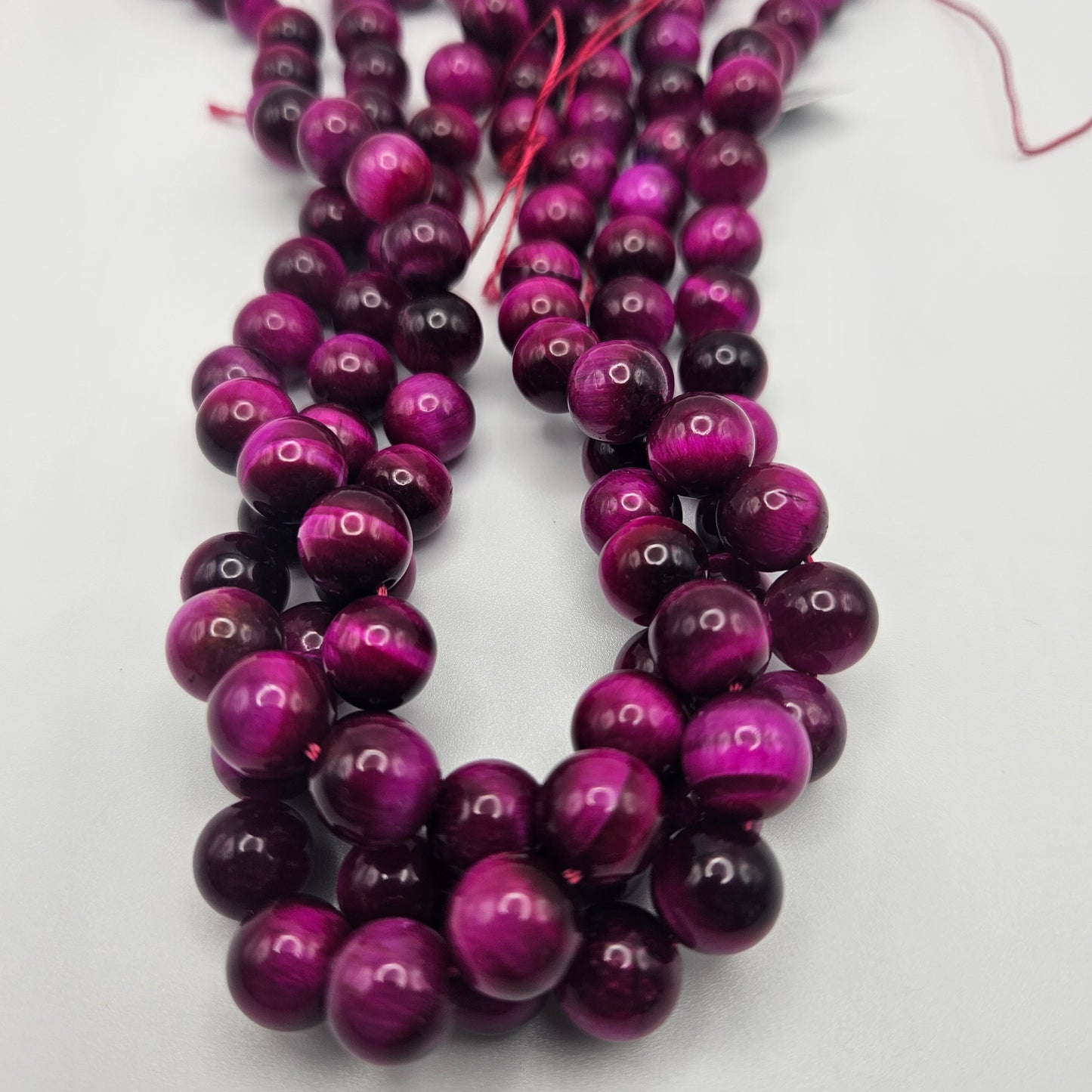 10mm Pink Tiger's Eye (Dyed) Round Bead Strand.