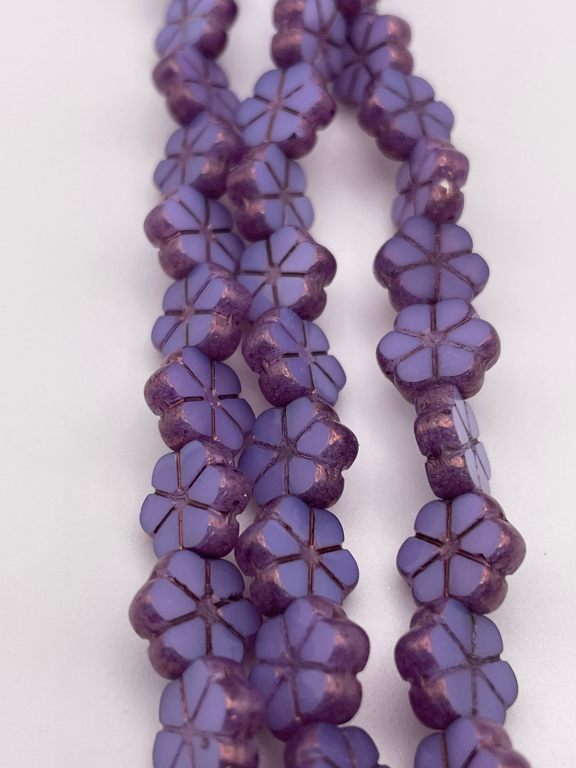 10mm Purple Flower Czech Bead Strand.