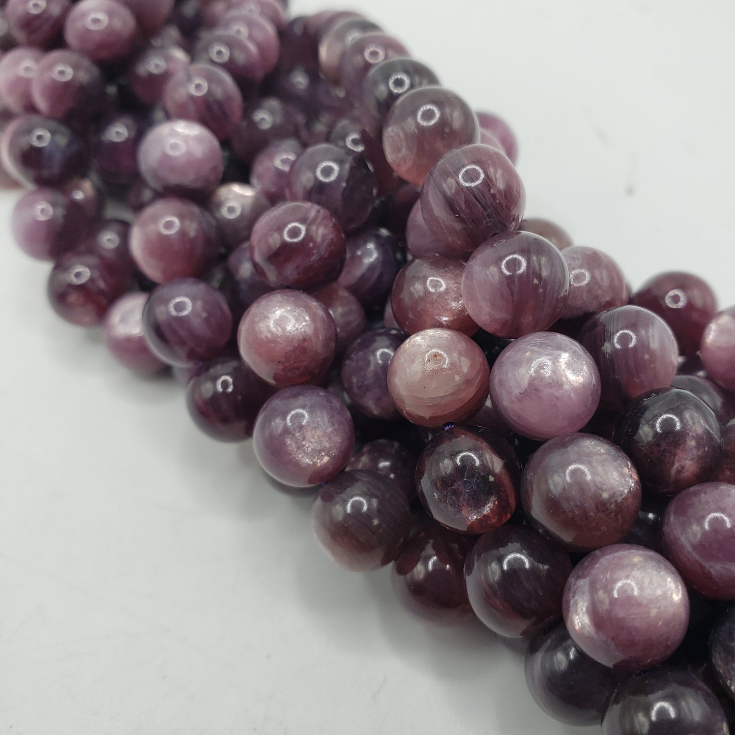 10mm Purple Mica Lepidolite Bead Strand.