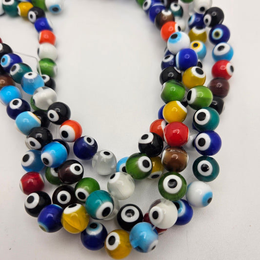 10mm Rainbow Evil Eye Bead Strand.