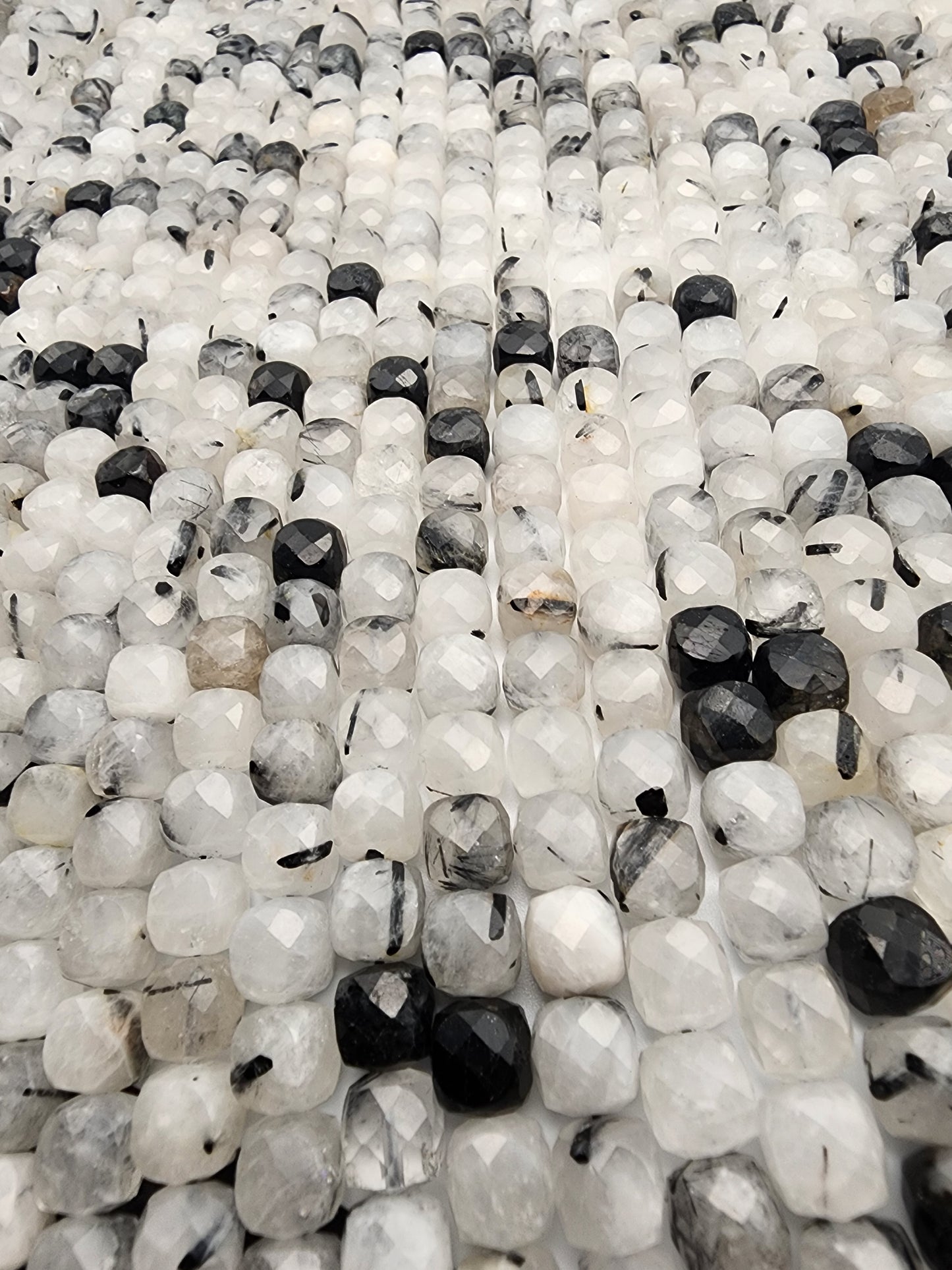 10mm Rutilated Quartz Square Faceted Bead Strand.