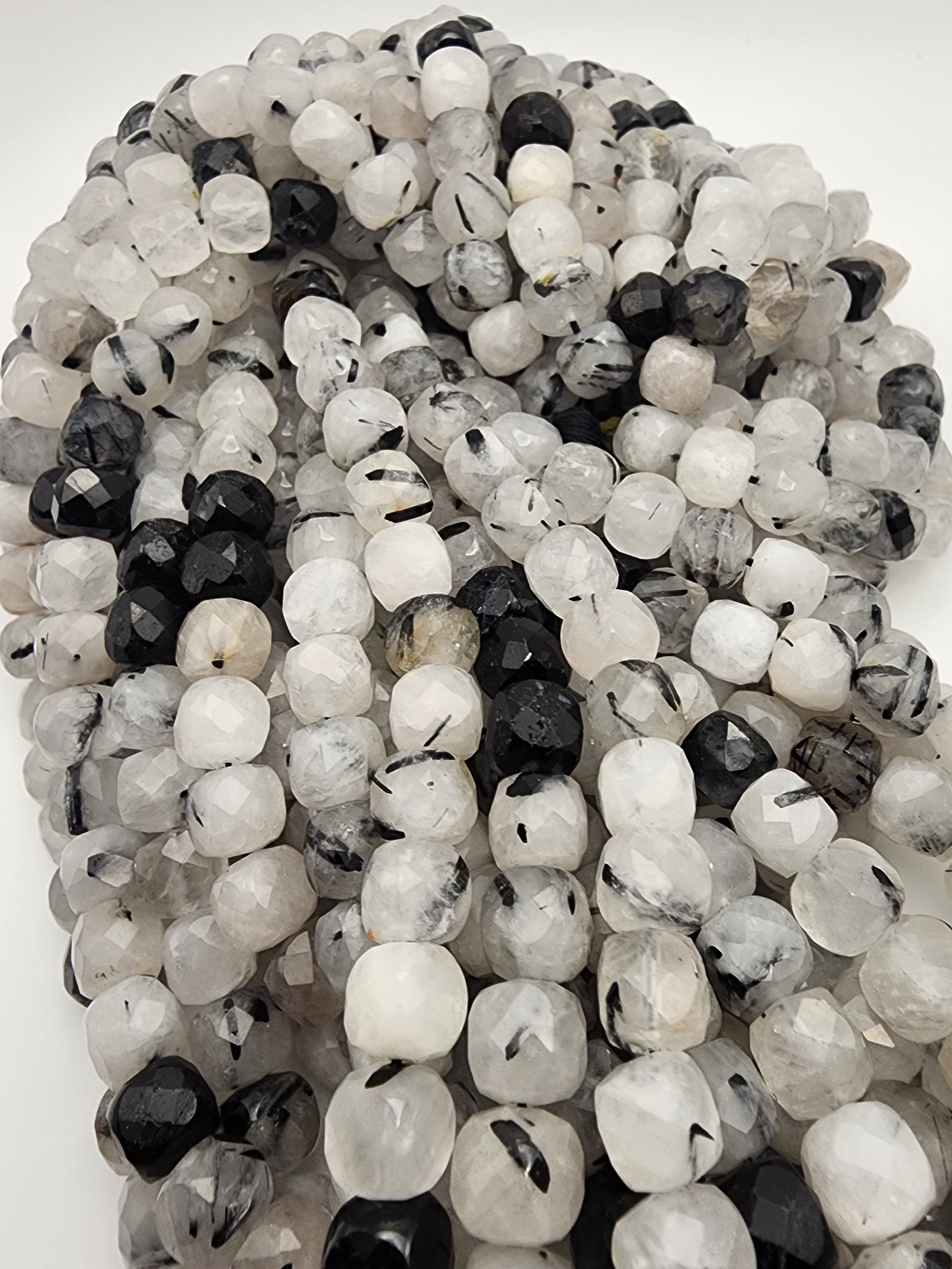 10mm Rutilated Quartz Square Faceted Bead Strand.