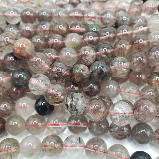 10mm Round Rutilated Quartz Bead Strand.