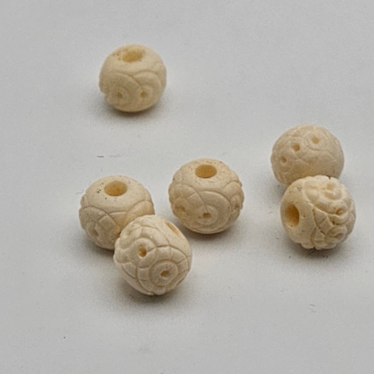 10mm Simple Decorative Carved Bone Bead White Single.