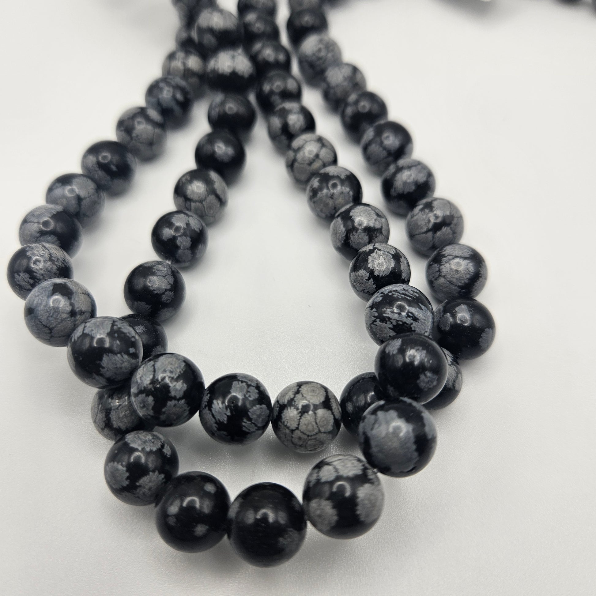 10mm Snowflake Obsidian Round Bead Strand.