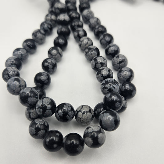 10mm Snowflake Obsidian Round Bead Strand.