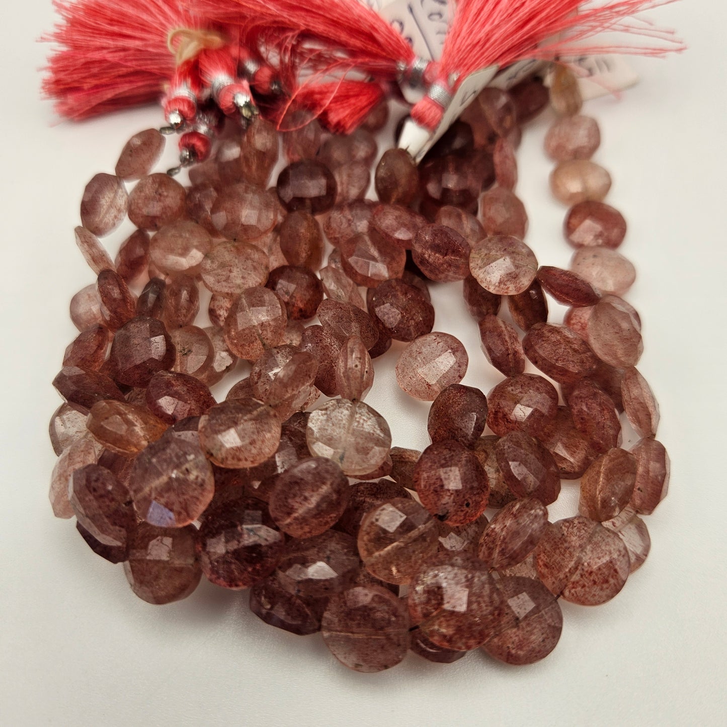 10mm Strawberry Quartz Faceted Coin Bead Strand.