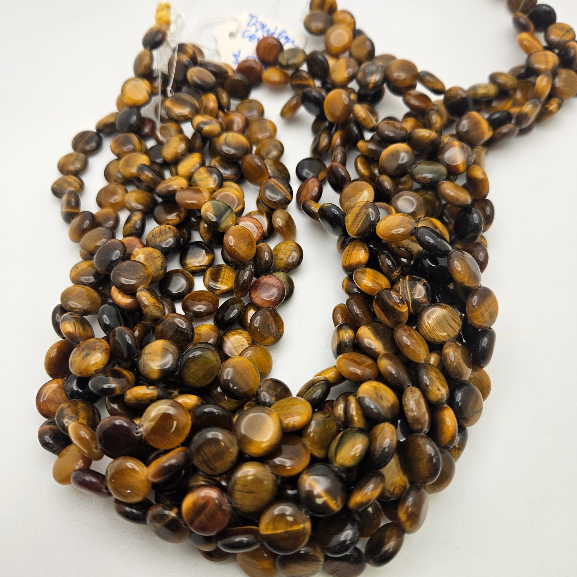 10mm Tiger's Eye Coin Bead Strand.