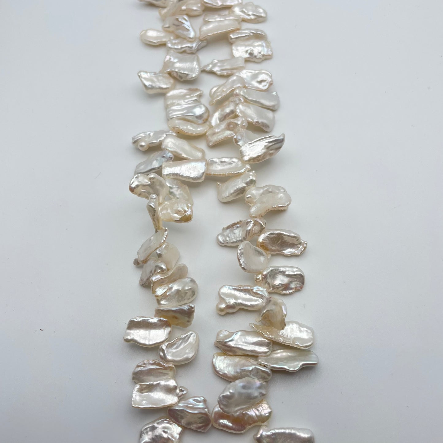 10mm White Biwa Pearl Sticks Strand.