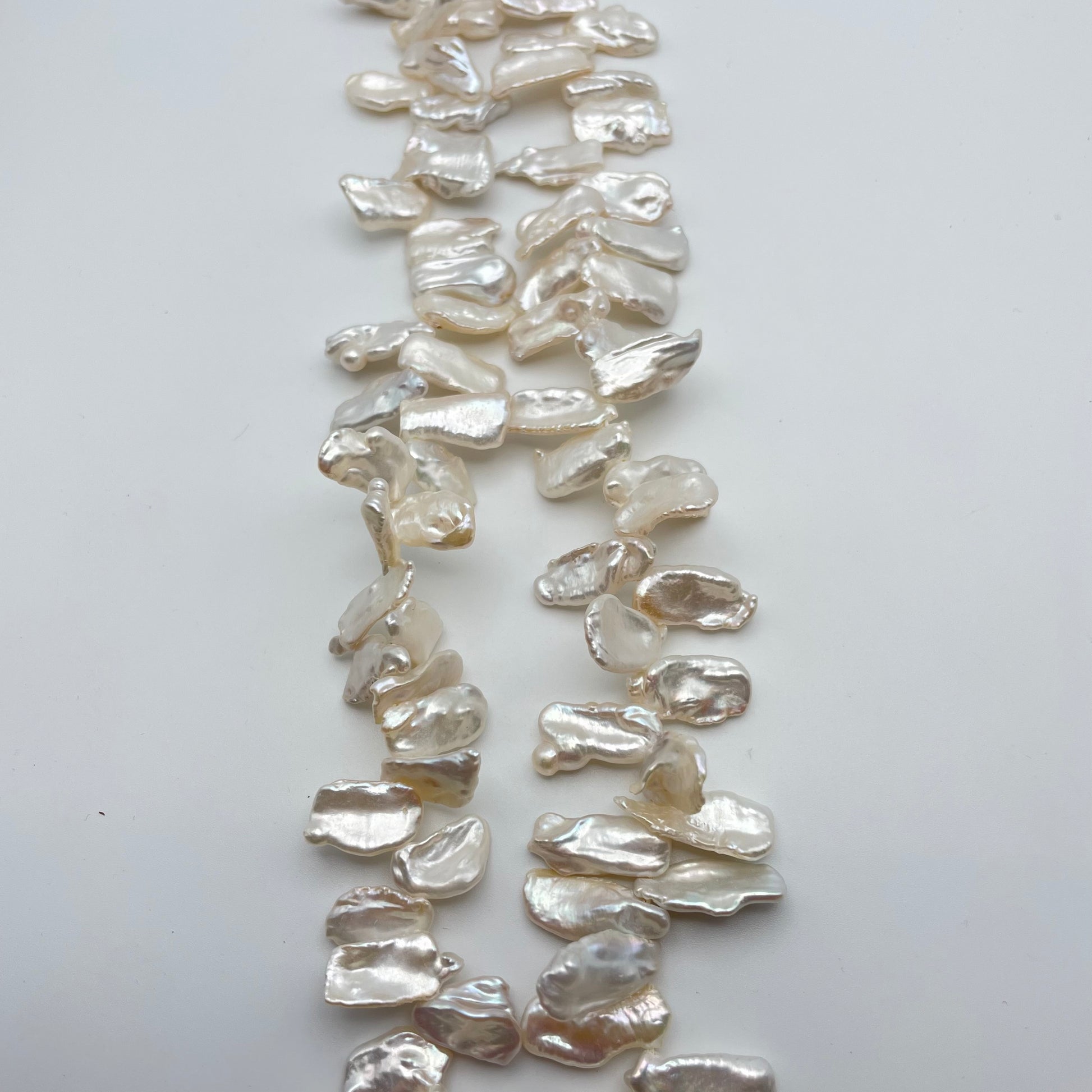 10mm White Biwa Pearl Sticks Strand.