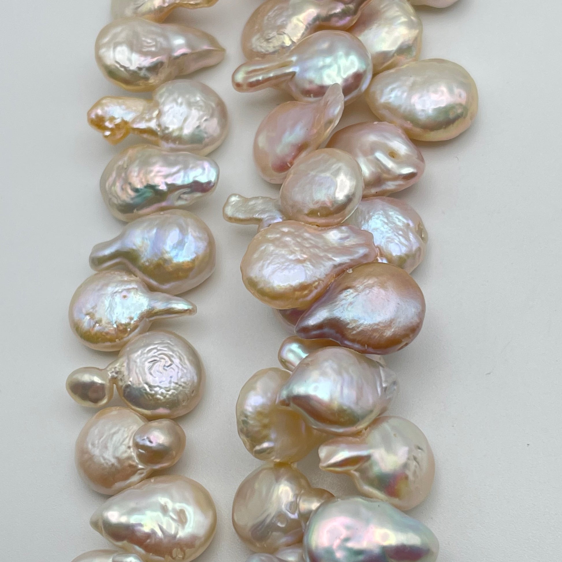 10mm White Pearl Top Drilled Coin Bead Strand.
