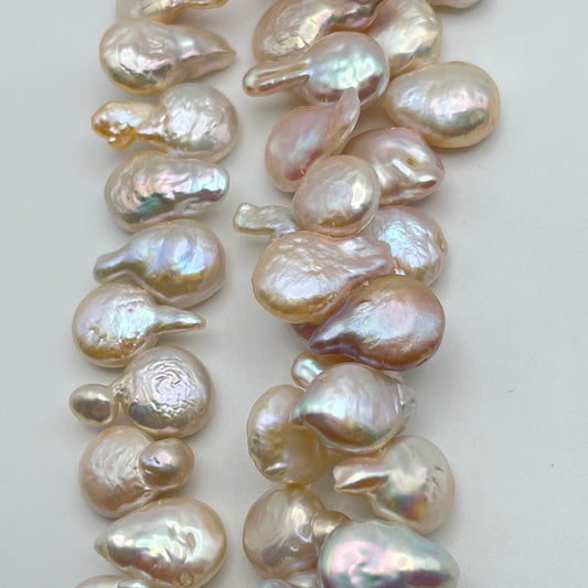 10mm White Pearl Top Drilled Coin Bead Strand.