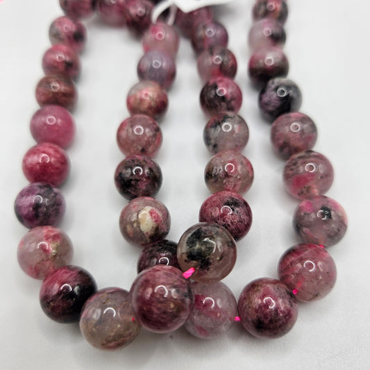 12mm Black Rose Rhodonite Round Bead Strand.