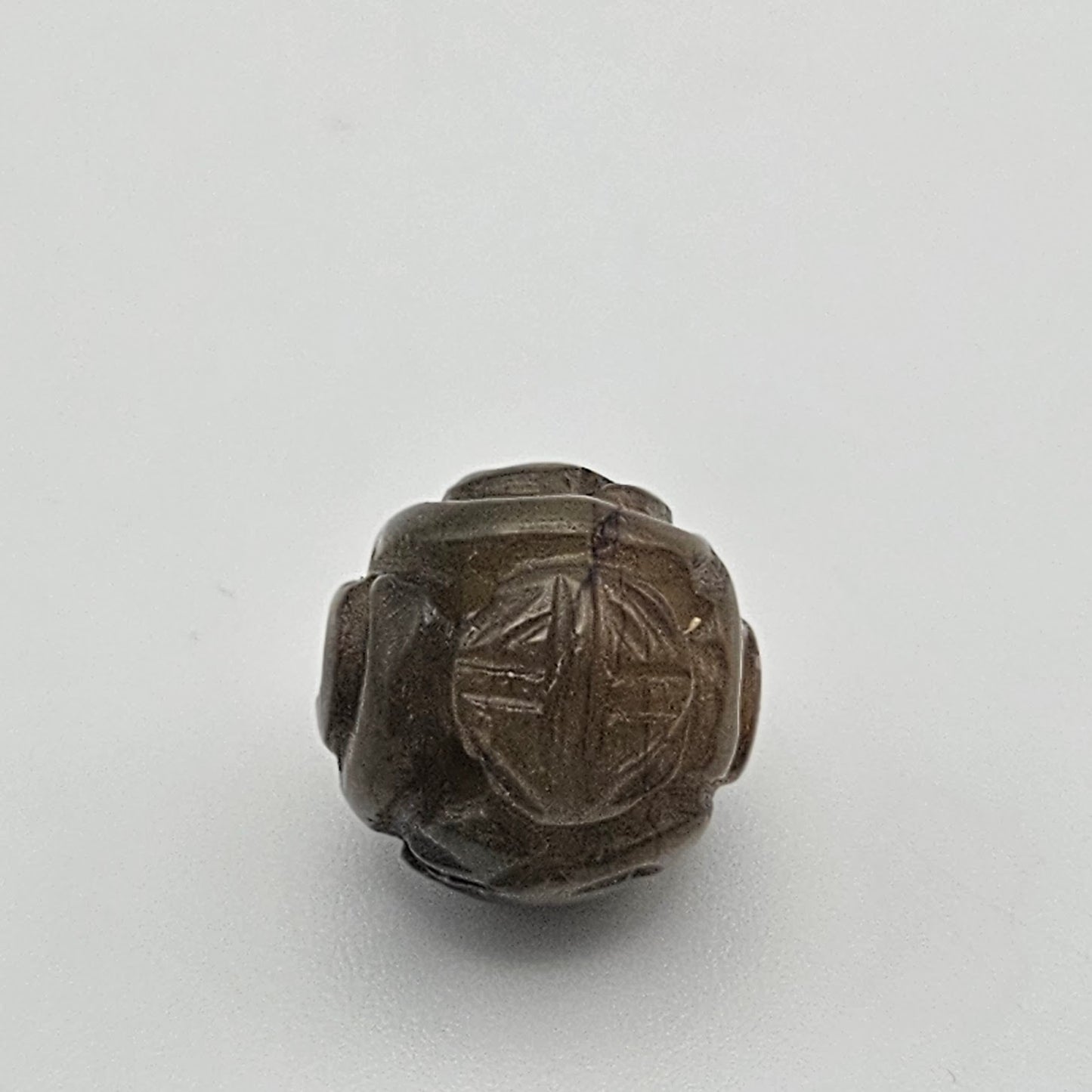 12mm Carved Dark Green Jade Single Bead.