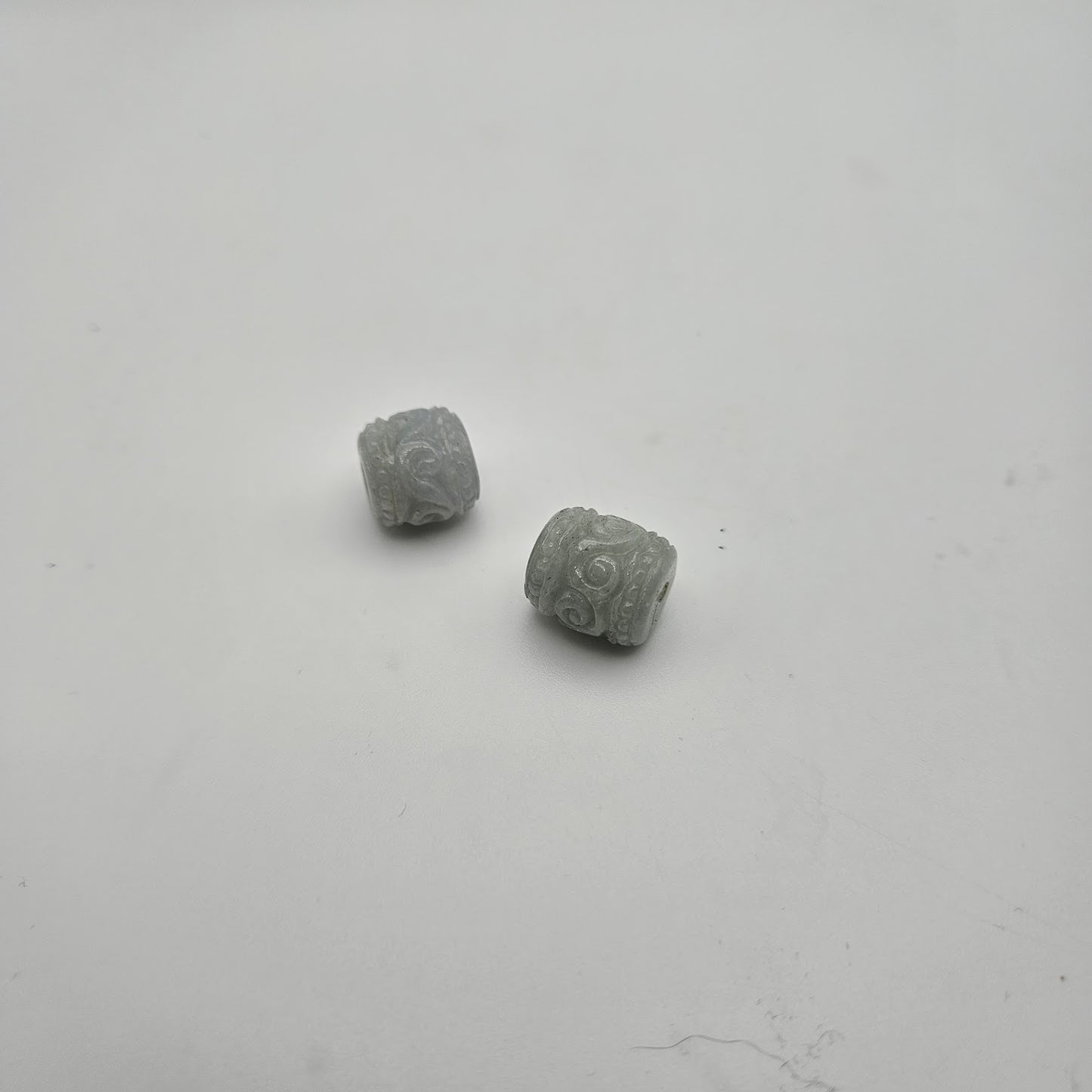 12mm Carved Green Jade Guru Tube Bead.