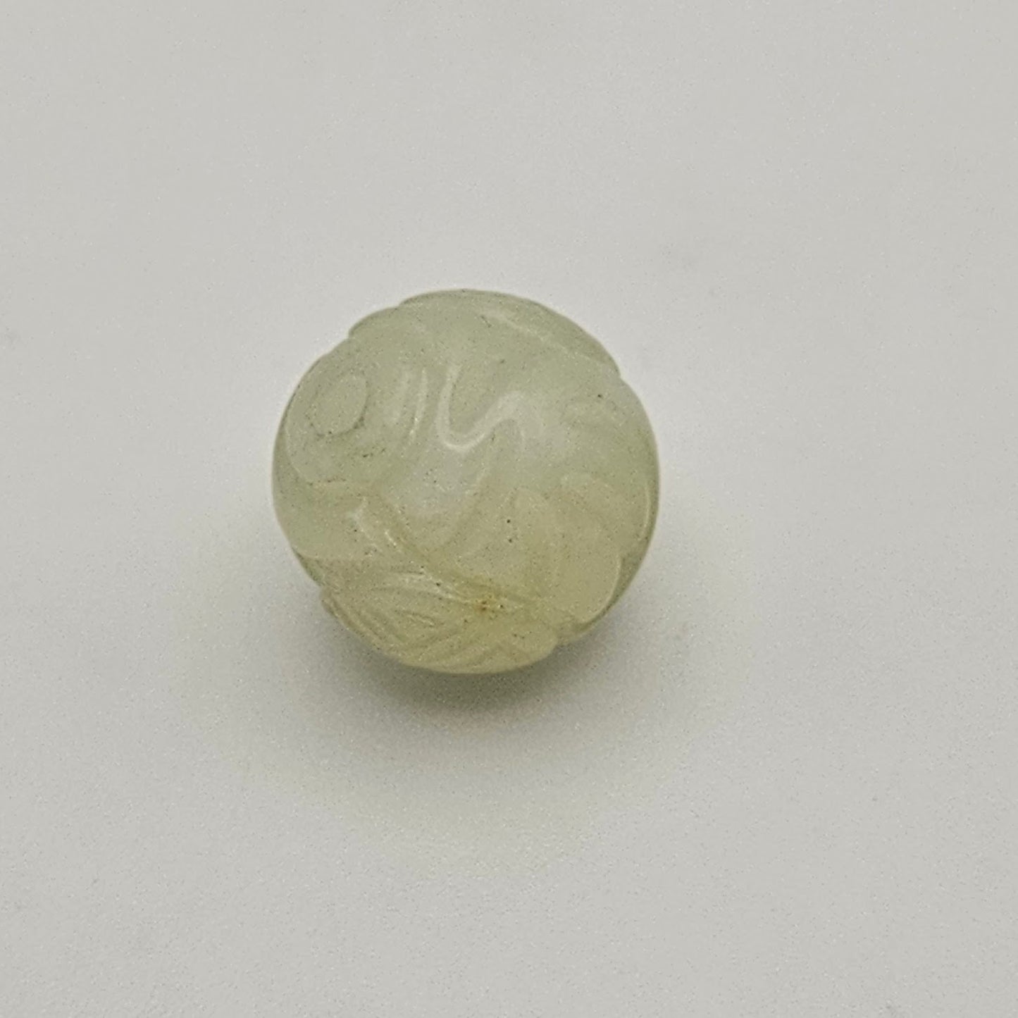 12mm Carved Light Green Jade Single Bead.