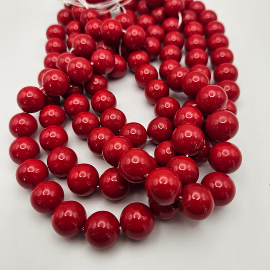 12mm Dyed Red Mother of Pearl Round Smooth.